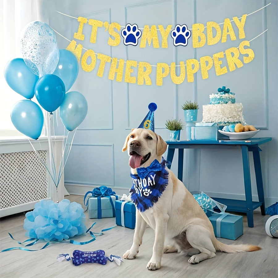 Dog Birthday Party Set with Bandana Bow Tie and Toys