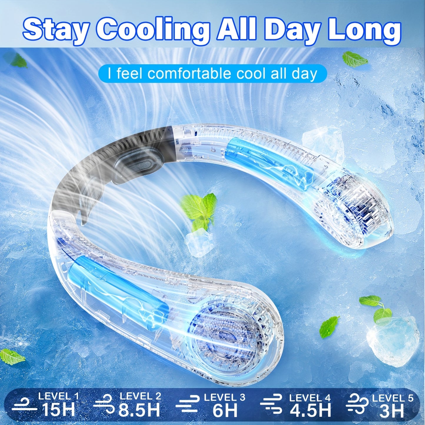 Neck Fan, Portable Personal Cooling Bladeless Sports Neck Fan, 5-Speed Wind Speed+omni-Directional Airflow + Anti-Slip Design, Ultra-Lightweight Body, Twistable Frame, Ultra-Low Noise, Suitable For Outdoor, Indoor, Travel And - Revitalize Mind Body