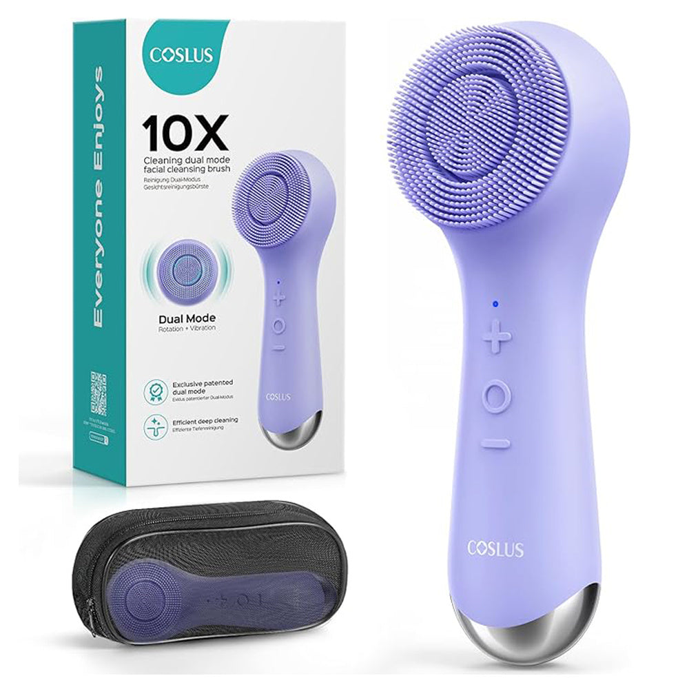 2 in 1 Spin and Vibration Face Scrubber - Facial Cleansing Brush with Automatic Foaming, Silicone Electric Exfoliator for Men and Women, Purple - Revitalize Mind Body