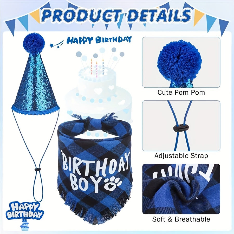 Dog Birthday Party Set with Bandana Bow Tie and Toys