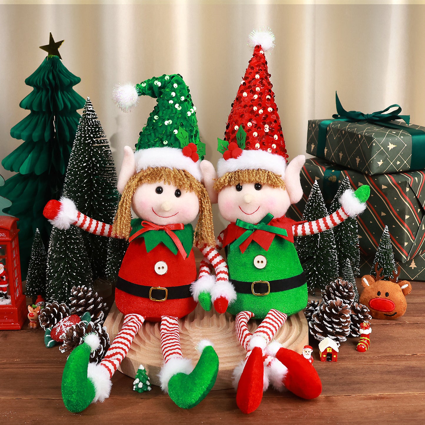KPXHolidays Soft Christmas Elf Ornaments Two Piece Set Indoor Outdoor