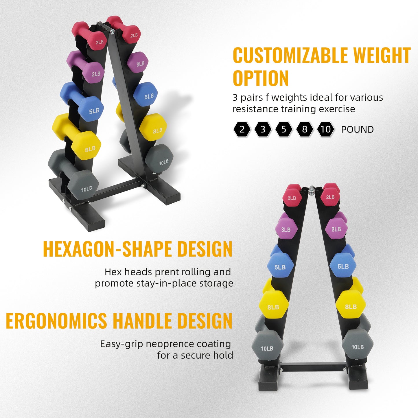 FITVIDS Dumbbell Set With Stand Neoprene Coated Weights