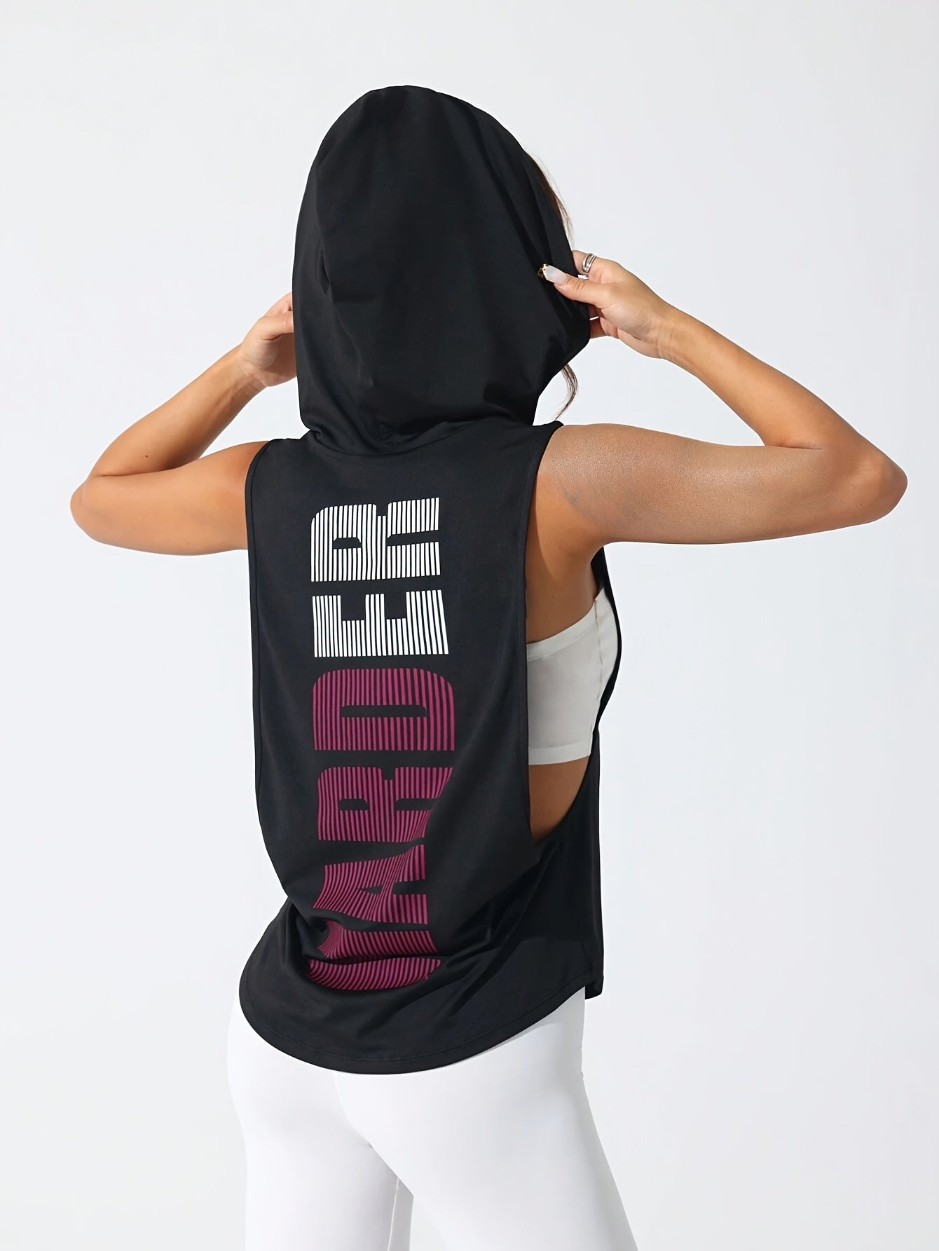 Graphic Print Hooded Tank Top Y2K Style For Women Polyester