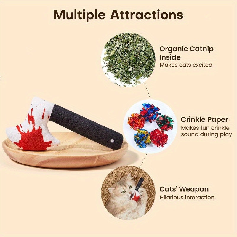 4pcs Cat Toys Horror KnifeShaped Kitten Crinkly Sound Toys Indoor Exercise for All Cat Breeds 6.5 Inches, Without Battery - Revitalize Mind Body