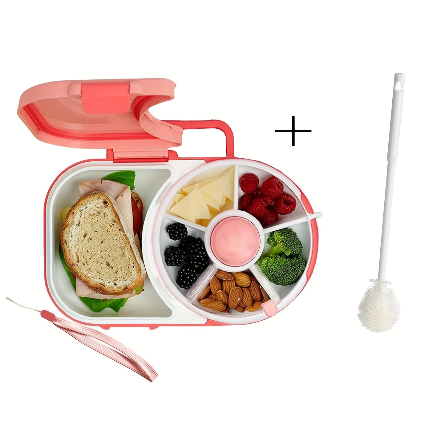 Faridabio 1pc Portable Tote Bag Rotating Lunch Box Picnic Snack Tray School With Lunch Box Picnic Camping Snacks Rotating Fruit Tray Sealed Dry Fruit Tray Moisture Resistant And Silicone Cleaning Brush - Revitalize Mind Body