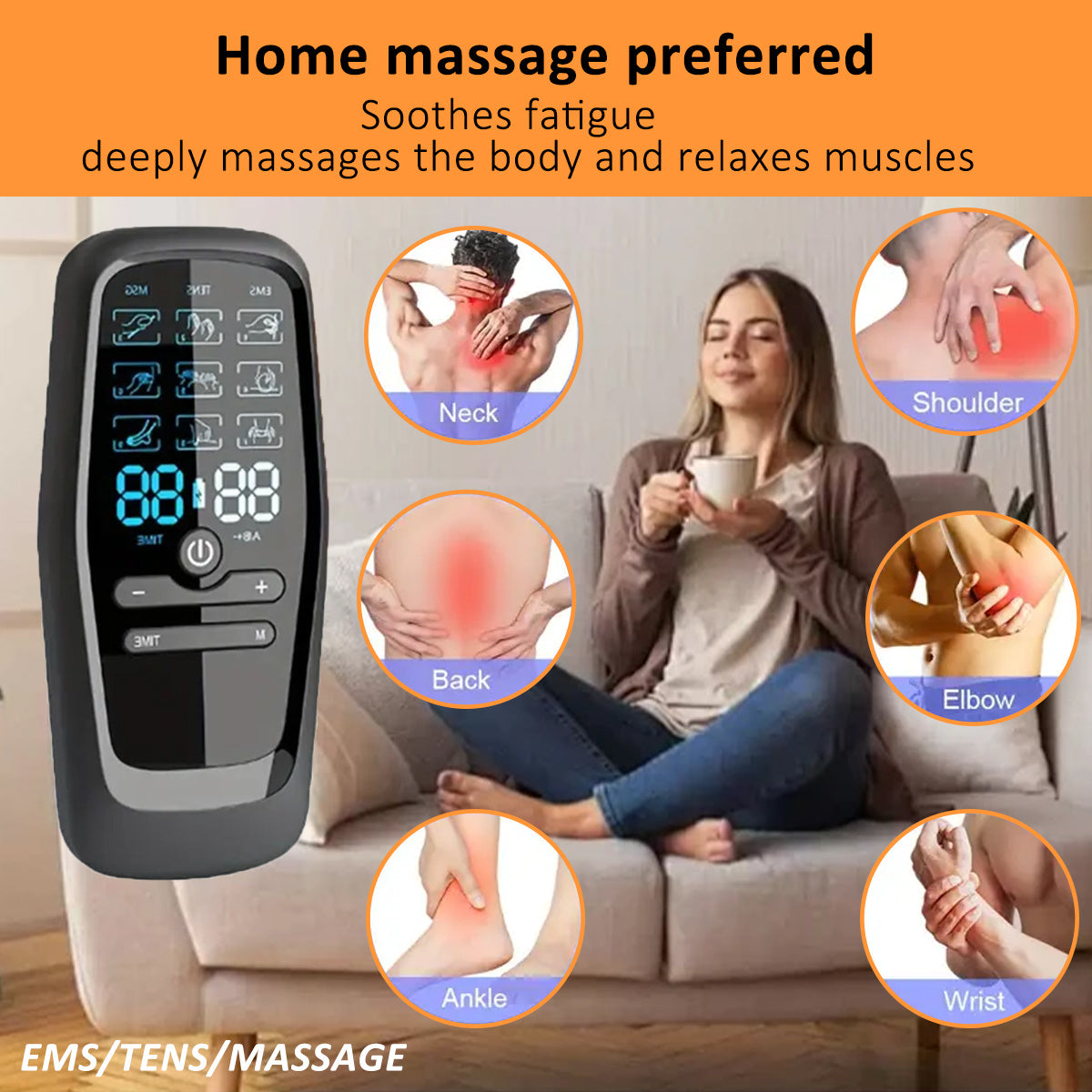 Dual Channel TENS+EMS Muscle Stimulator - Rechargeable Electric Massager with Heat Relax for Muscle Relaxation & Recovery - Includes 8 Reusable Pads, Digital Display, USB Charging, Portable Design for Back, Arms, Shoulders, L - Revitalize Mind Body