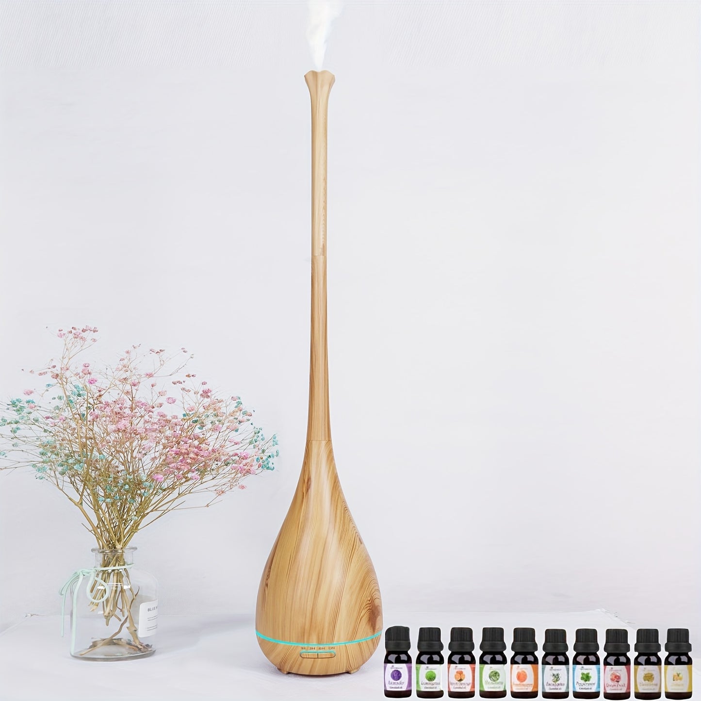 13.53oz Premium Essential Oil Diffuser, Aromatherapy Oil Humidifier With 10 Bottles Of Essential Oils, Home/Bedroom Cold & Warm Mist Humidifier With Timer & Auto Off Safety Switch, 7 LED Light Colours For Desk/Office/Baby Bed - Revitalize Mind Body
