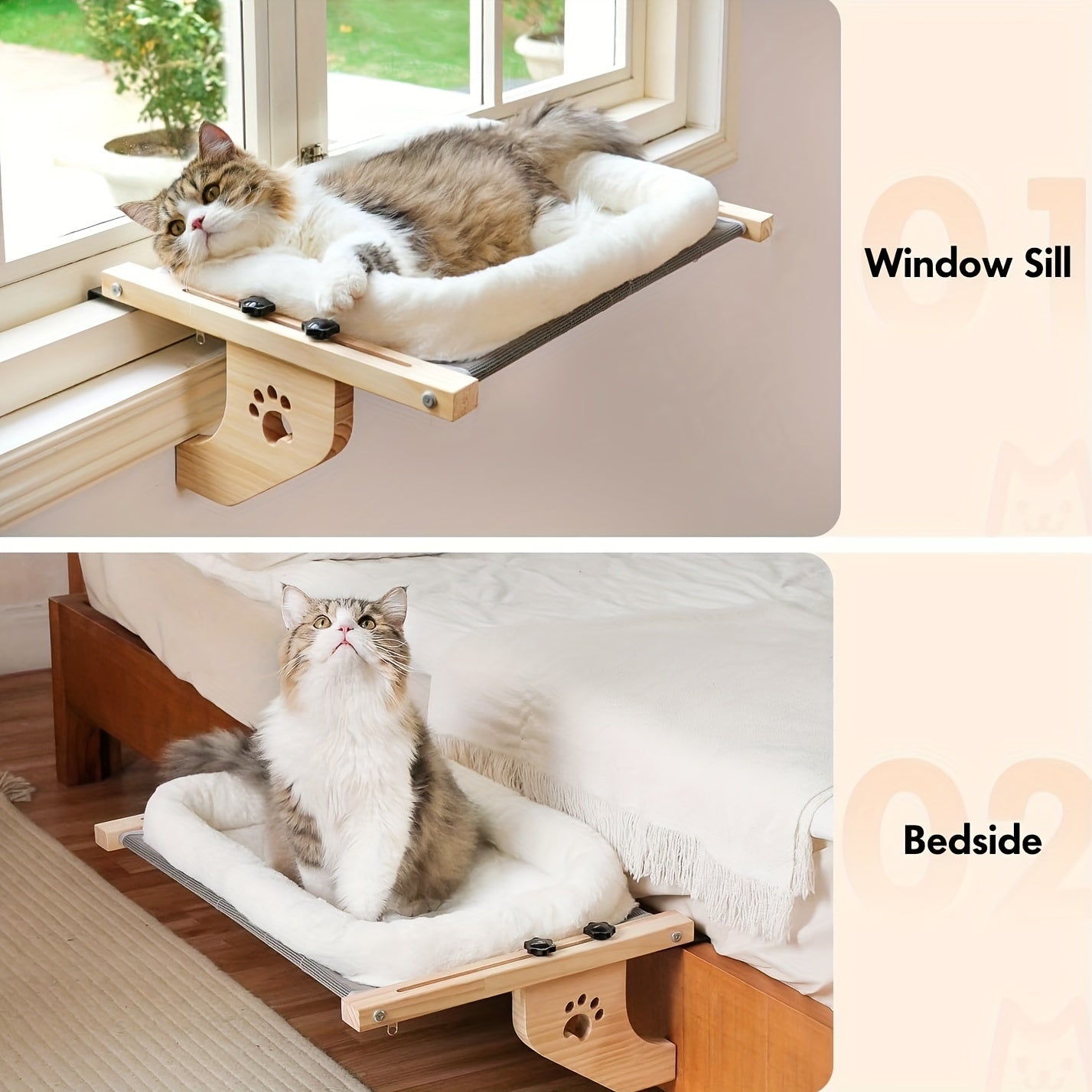PACILACK Adjustable Cat Window Perch Hammock With Fleece