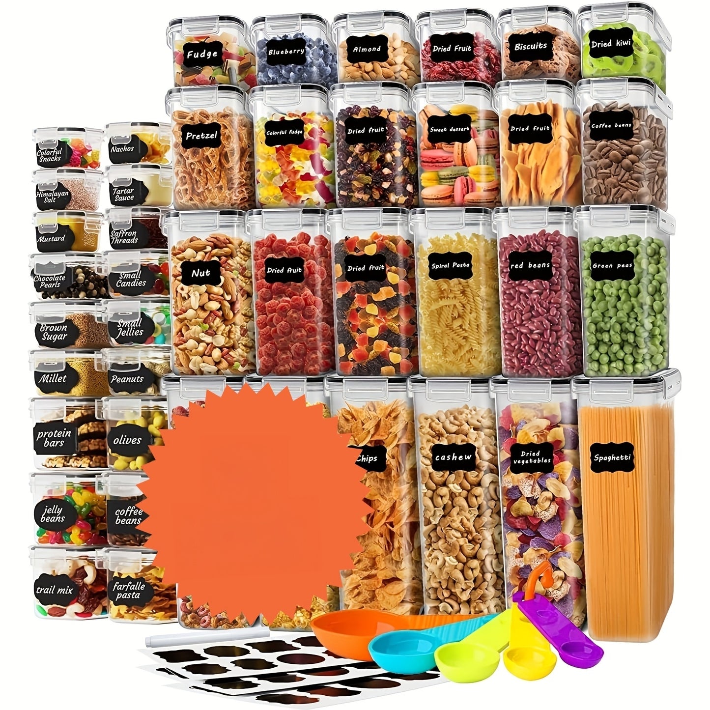 84-Pack Airtight Food Storage Containers Set - BPA-Free, Leak-Proof, Stackable, and Space-Saving Kitchen Organizers with 42 Lids and 42 Boxes, Includes Spoon, Labels, and Pen for Easy Meal Prep and Pantry Organization - Revitalize Mind Body
