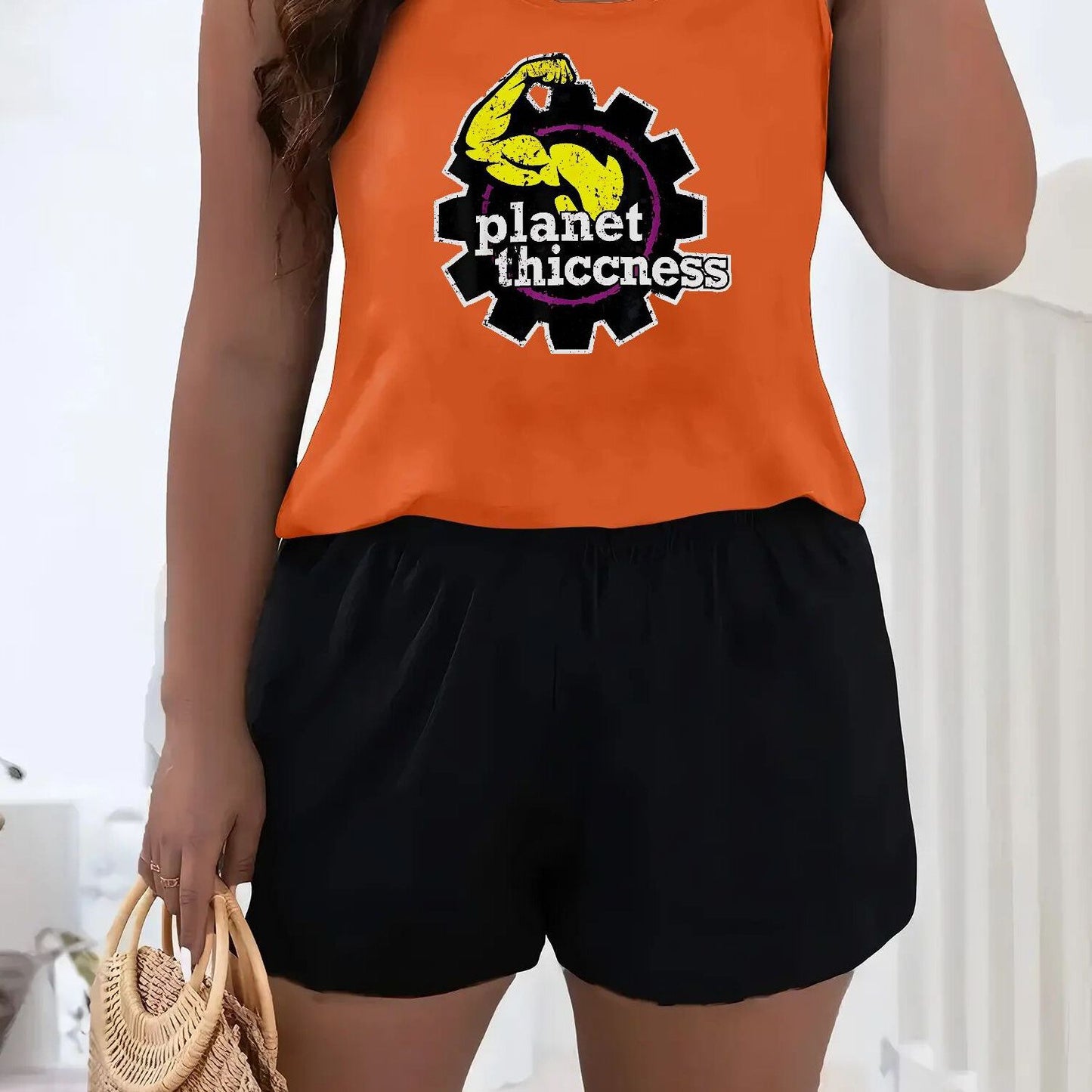 Planet Thiccness Gym Set Funny Workout Lover Sleeveless Top Shorts - Revitalize Mind Body