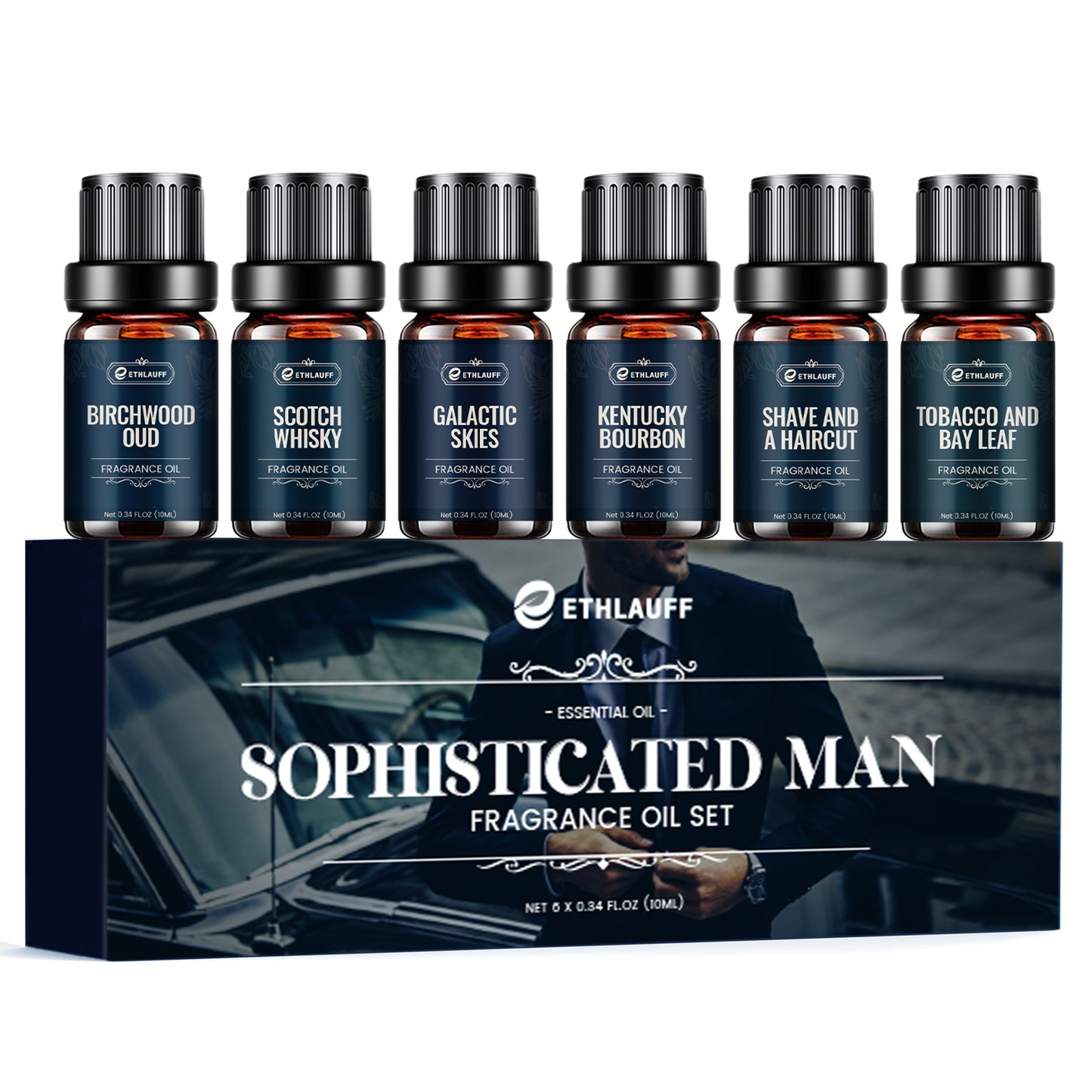 Mens Essential Oils Set, Men Scents Fragrance Oil, Essential Oils for Diffuseret 6x10ML, Diffuser Oils Scents for Home,Tobacco and Bay Leaf, Kentucky Bourbon, Galactic Skies, Scotch Whisky, Birchwood Oud - Revitalize Mind Body
