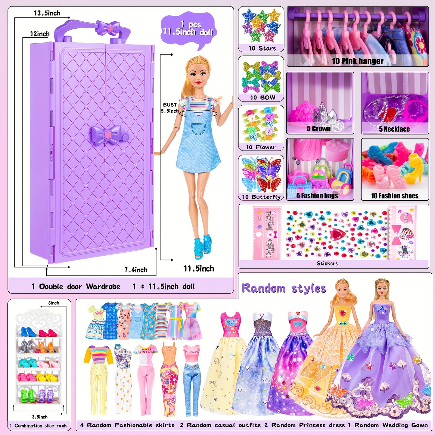 EBUDDY Fashion Doll Closet Set With Dress Up Accessories