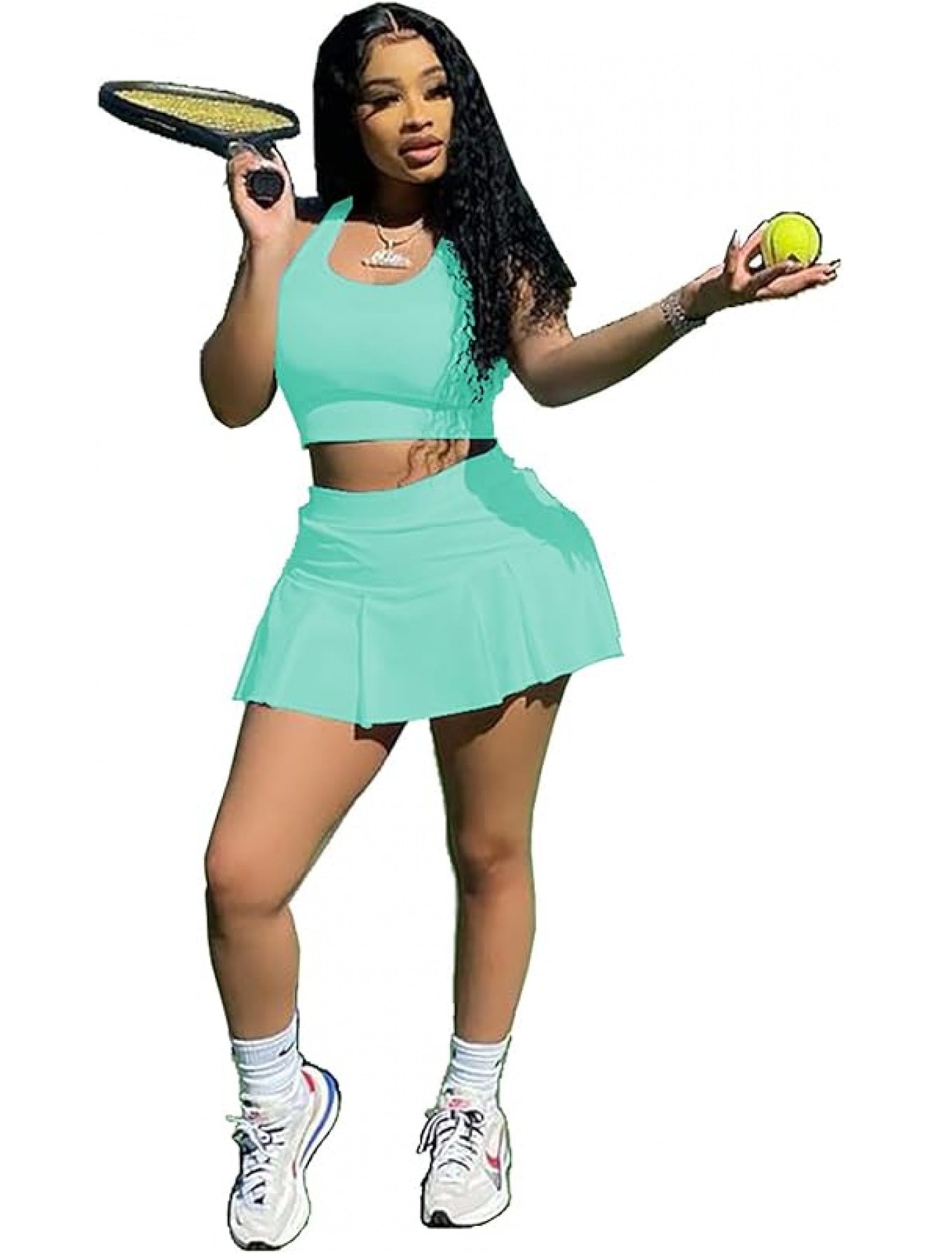 Women Athletic Sports 2pc Skirt Set Activewear Tank Top