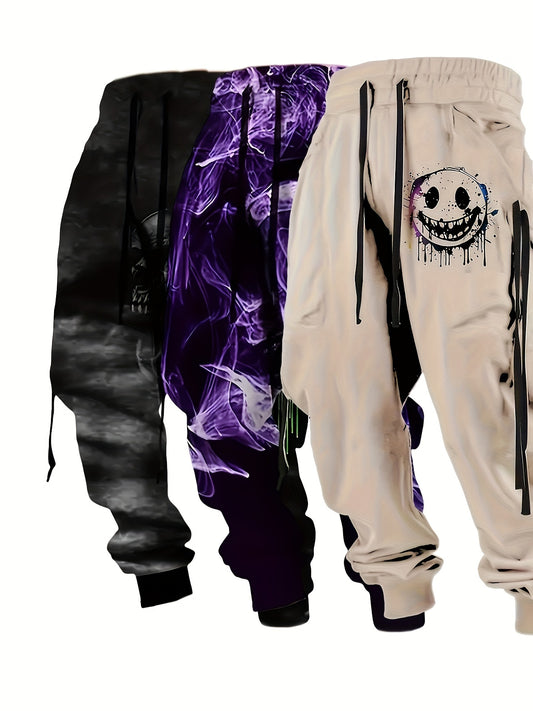 Men's Base Layer Leggings 3pcs Set Stylish Elastic Waist Jogging Pants Athletic Trousers Men's Casual Relaxed Fit Drawstring Sports Pants - Revitalize Mind Body