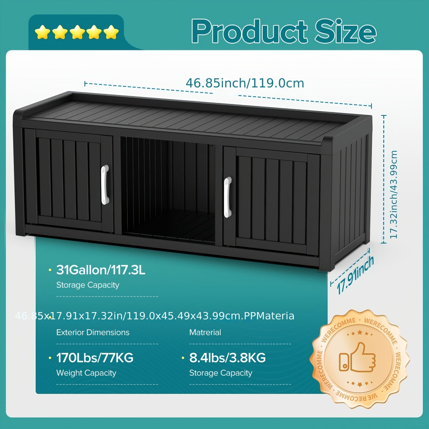 EASYUP Industrial Rustic 3 Door Entryway Shoe Bench