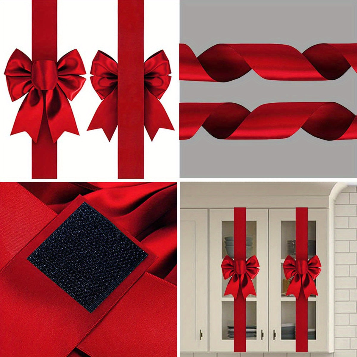 Red Christmas Bow Set With Adhesive Strips For Easy Hanging