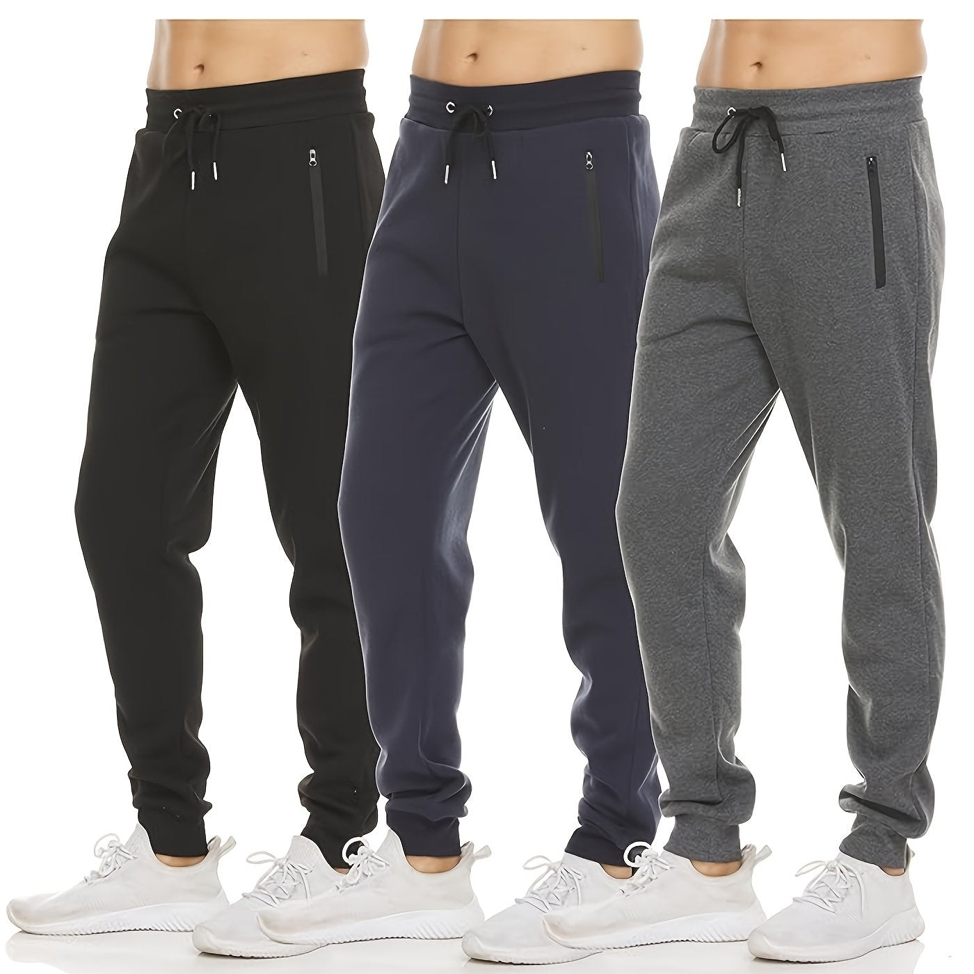 Mens Fleece Joggers Sweatpants With Zipper Pockets Casual