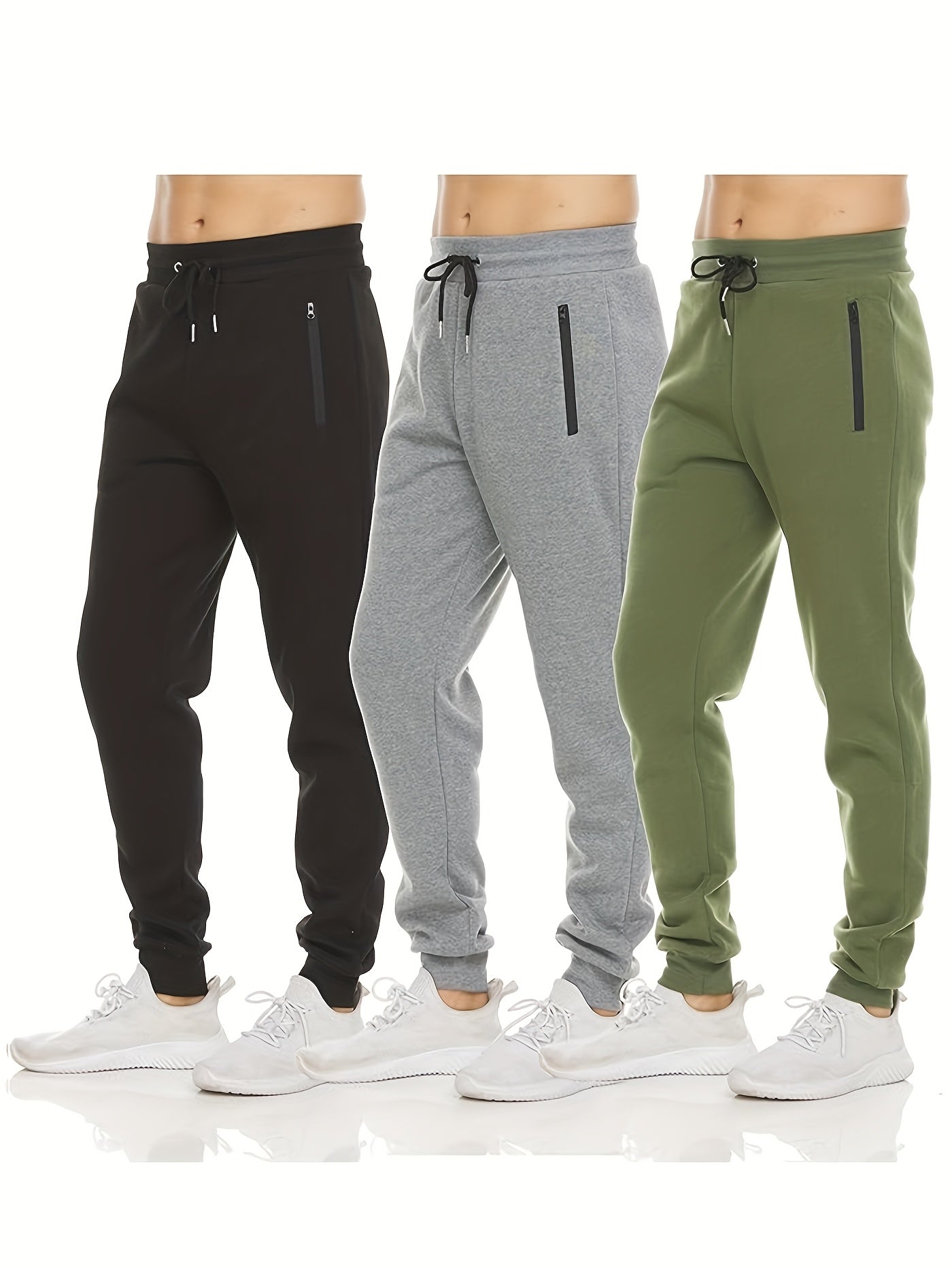 Mens Fleece Joggers Sweatpants With Zipper Pockets Casual