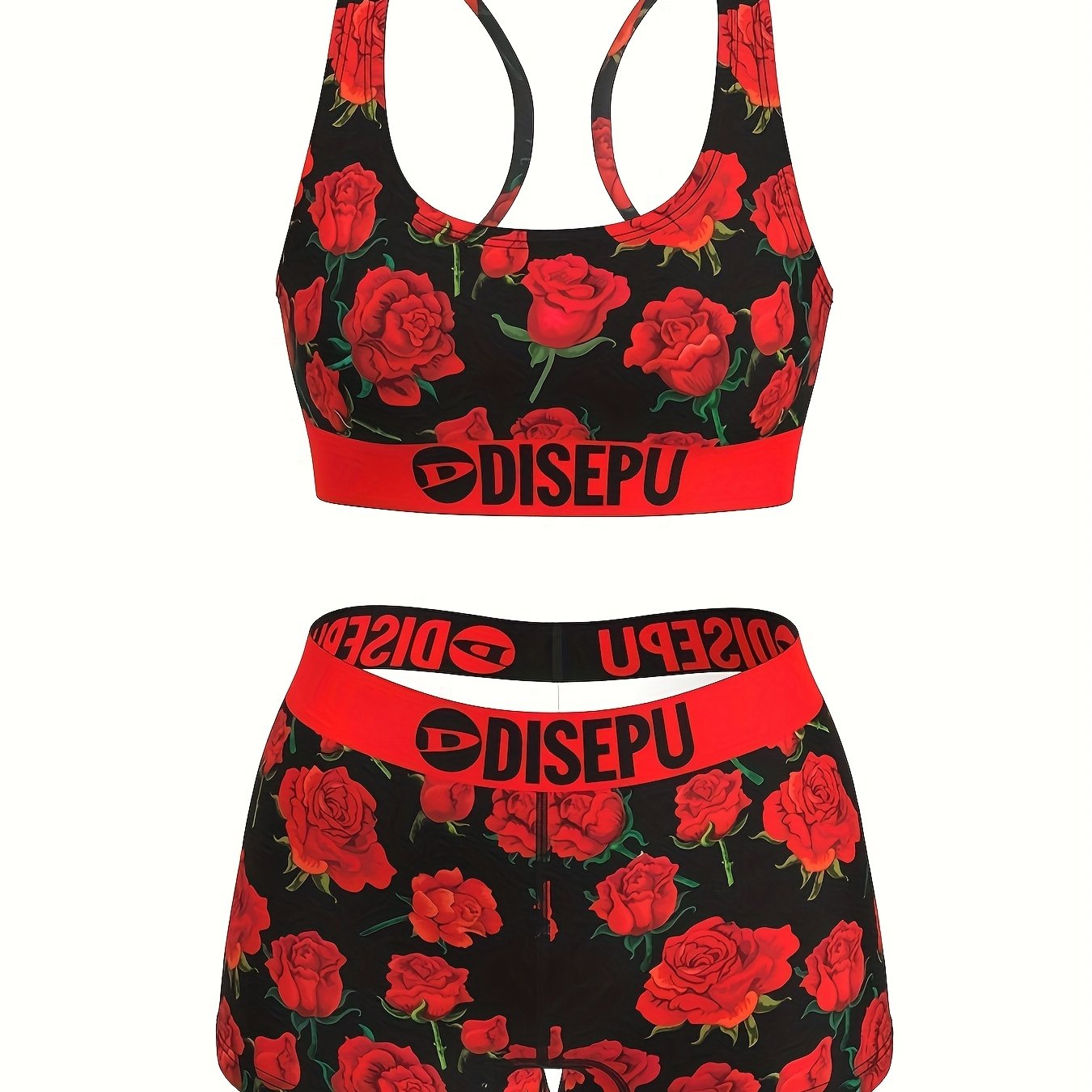 Rose Floral Sports Bra And Shorts Set For Women Activewear - Revitalize Mind Body
