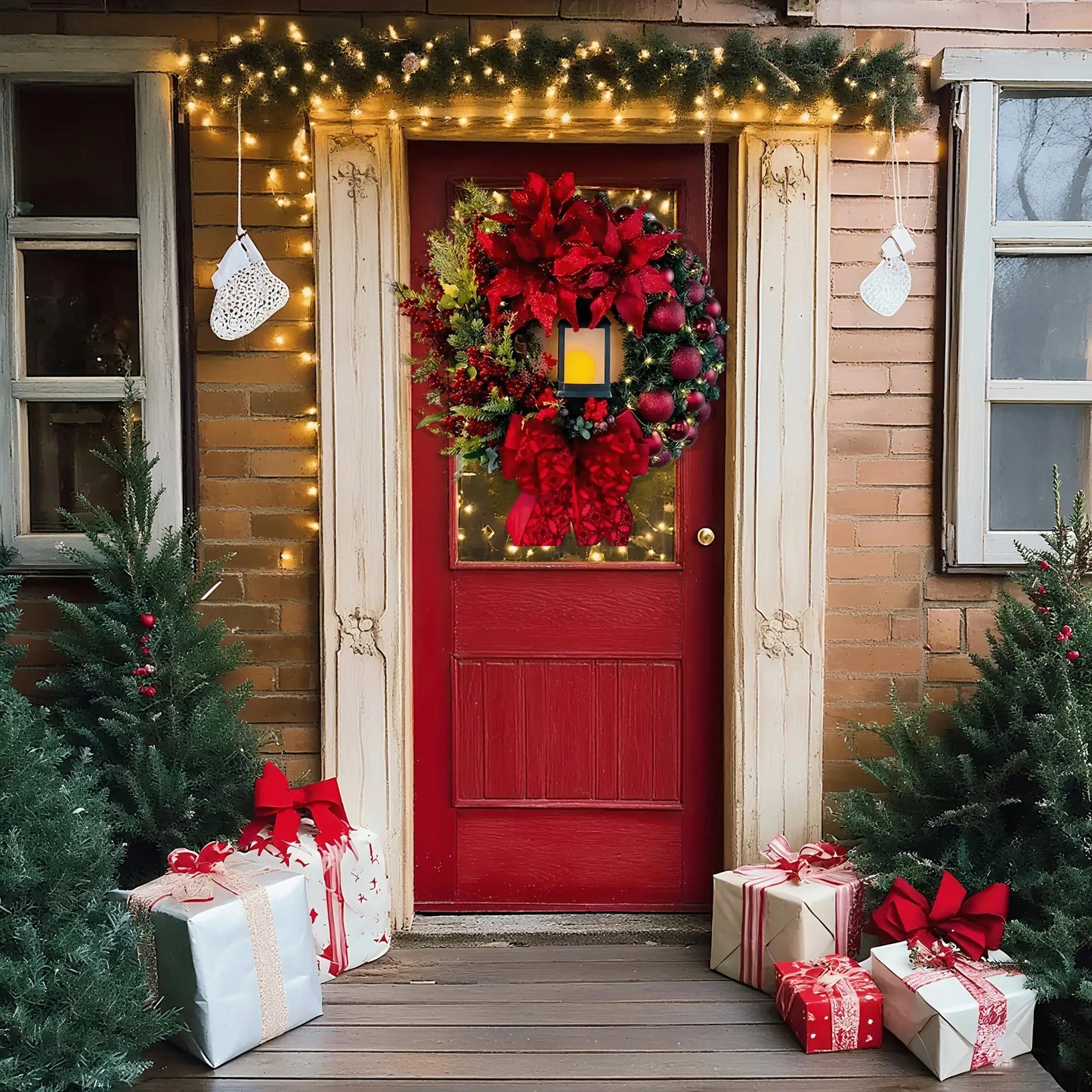 Large Artificial Glowing Christmas Wreath UV Resistant Indoor Outdoor