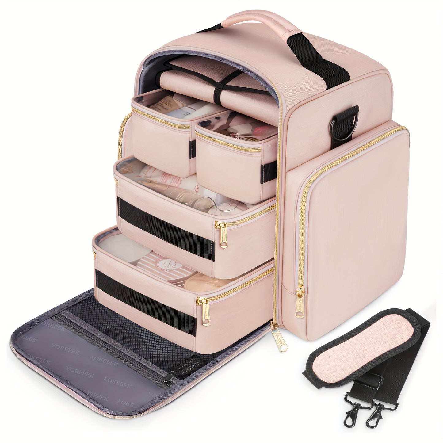 Travel Makeup Organizer With 4 Removable Cases And Jewelry Roll