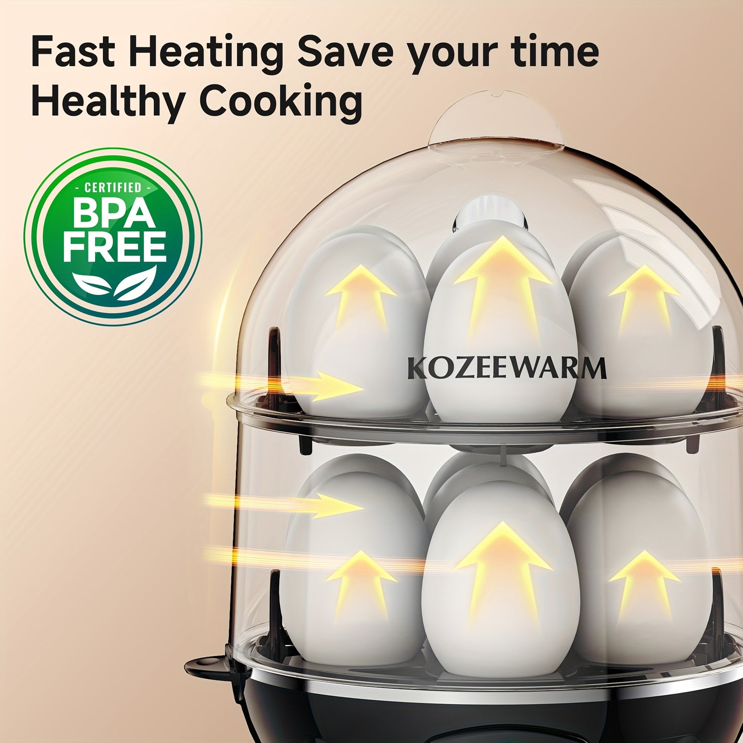 KOZEEWARM Double Layer Egg Cooker Auto Shut Off Boiled Eggs