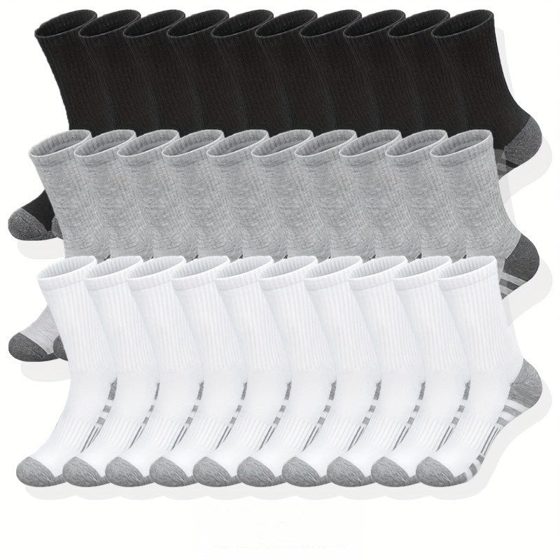 6/ 10/ 20/ 30 Pairs Men'S Classic Solid Color Breathable Sweat Absorption Deodorant Casual Daily Outdoor Exercise Fitness Mid-calf Socks - Revitalize Mind Body