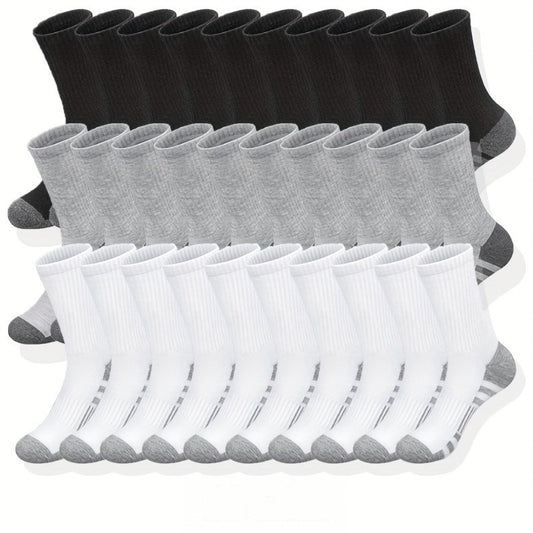 6/ 10/ 20/ 30 Pairs Men'S Classic Solid Color Breathable Sweat Absorption Deodorant Casual Daily Outdoor Exercise Fitness Mid-calf Socks - Revitalize Mind Body