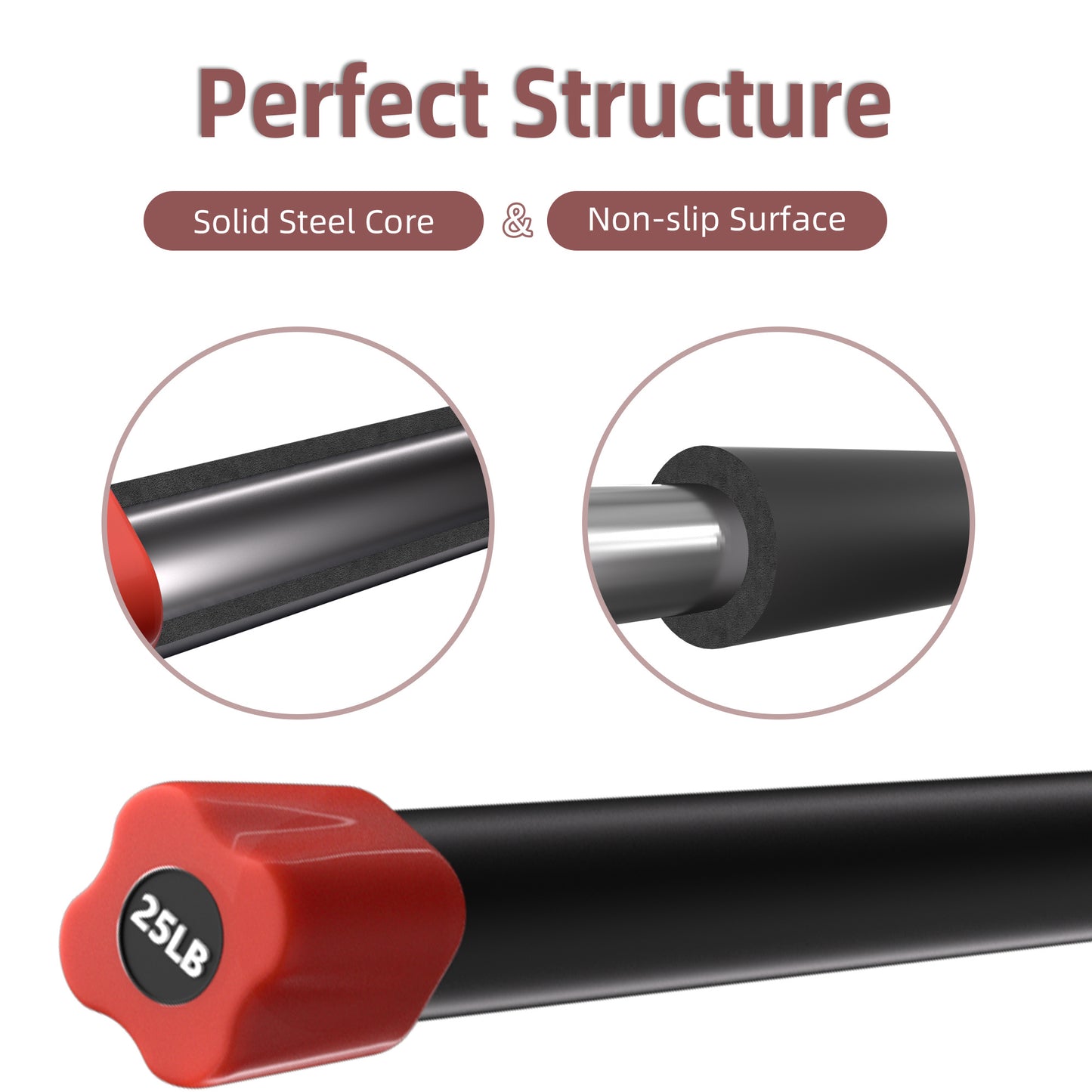 FITVIDS Weighted Bar For Home Workouts Steel Core Bar