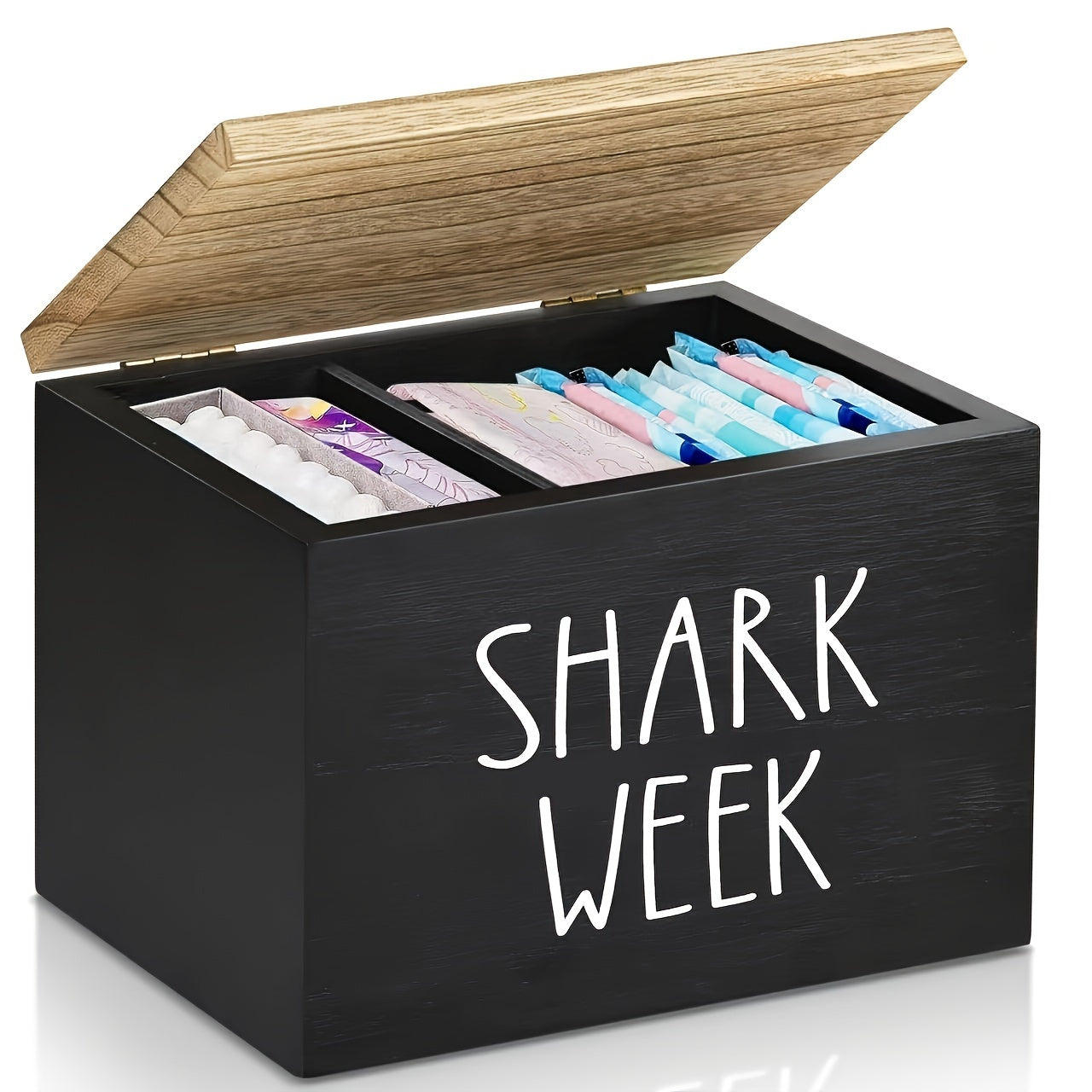 KAREAL Shark Week Wooden Organizer Box With Hinged Lid