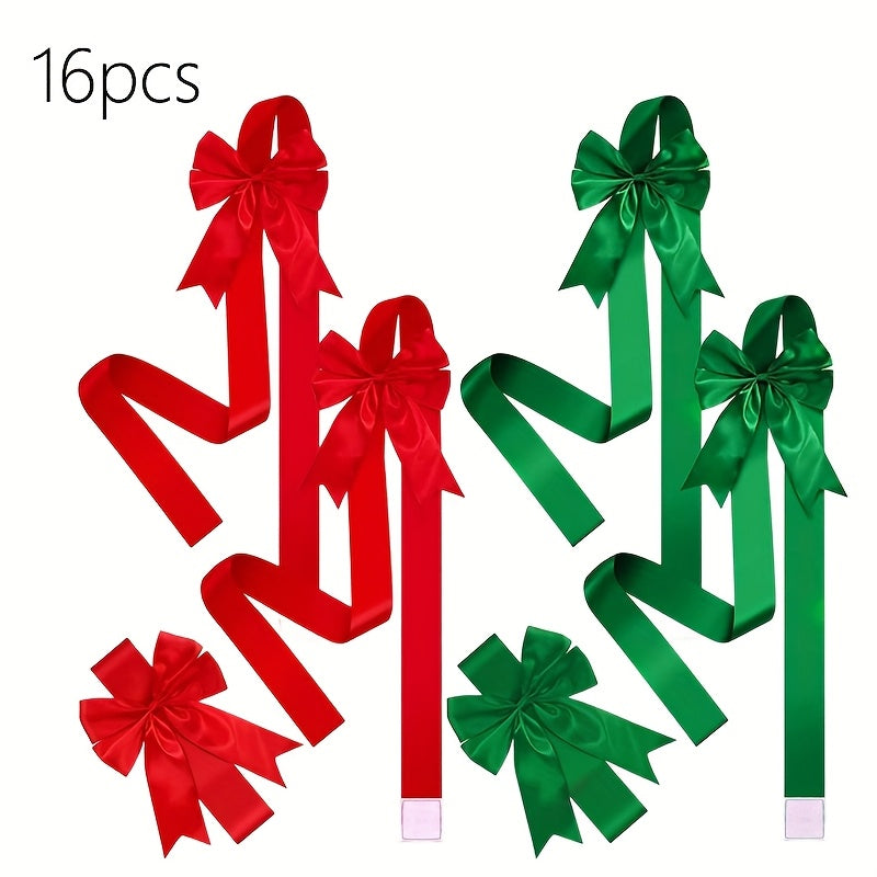 Red Christmas Bow Set With Adhesive Strips For Easy Hanging