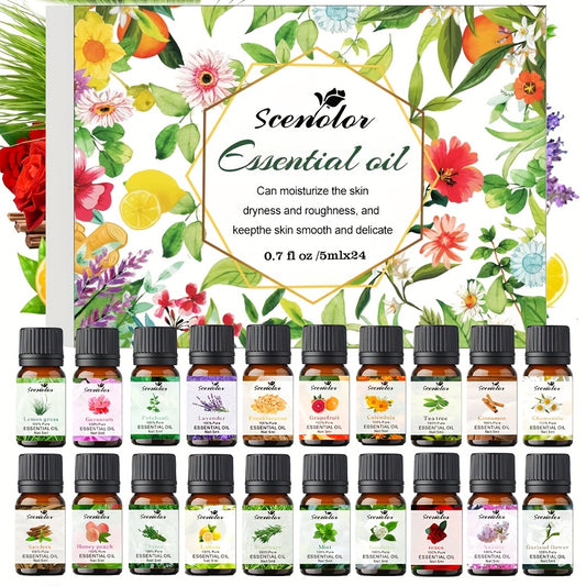 24pcs Fragrance Essential Oil Set - Essential Oils for Diffuser Oil, Aromatherapy, Candle Making - Premium Fragrance Diffuser Essential Oil Gift Set, Perfect for Parties - Revitalize Mind Body
