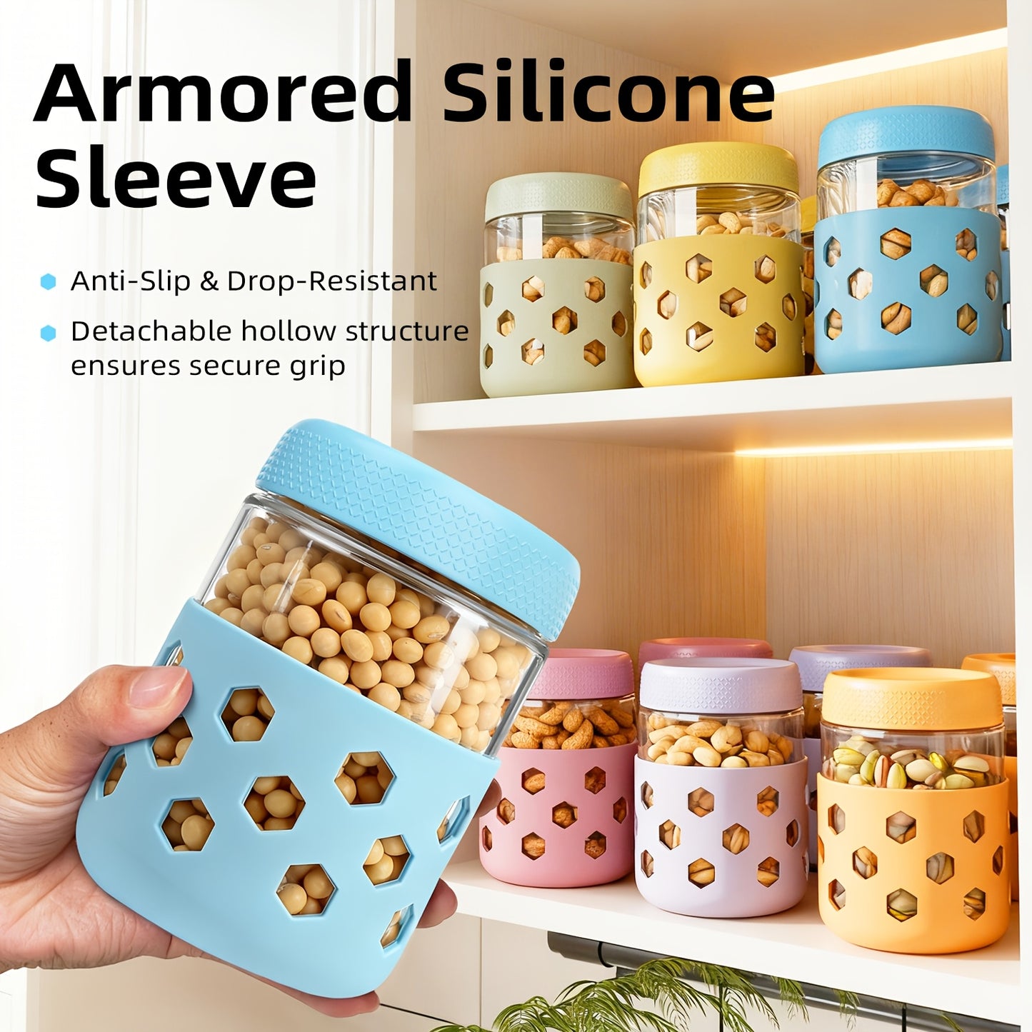 Grinkwell Glass Airtight Jars With Silicone Sleeves - Revitalize Mind Body