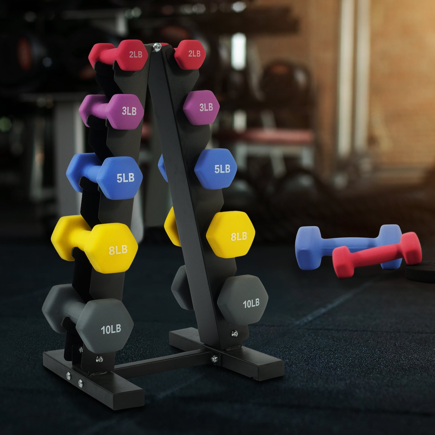 FITVIDS Dumbbell Set With Stand Neoprene Coated Weights