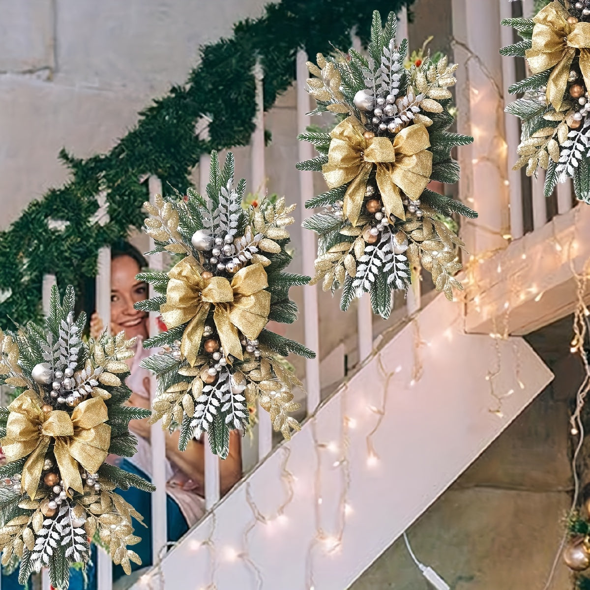 Glam Christmas Teardrop Swag Wreath Red Gold Balls Decor