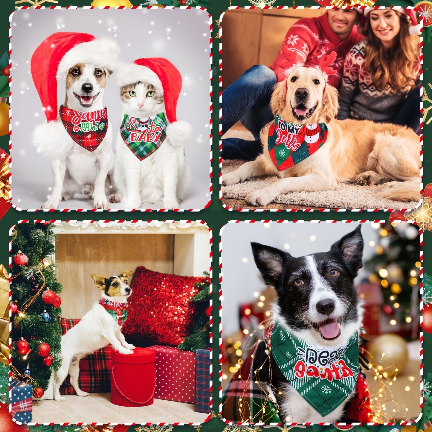 PATELAI Festive Plaid Dog Bandanas 50 Pack Adjustable