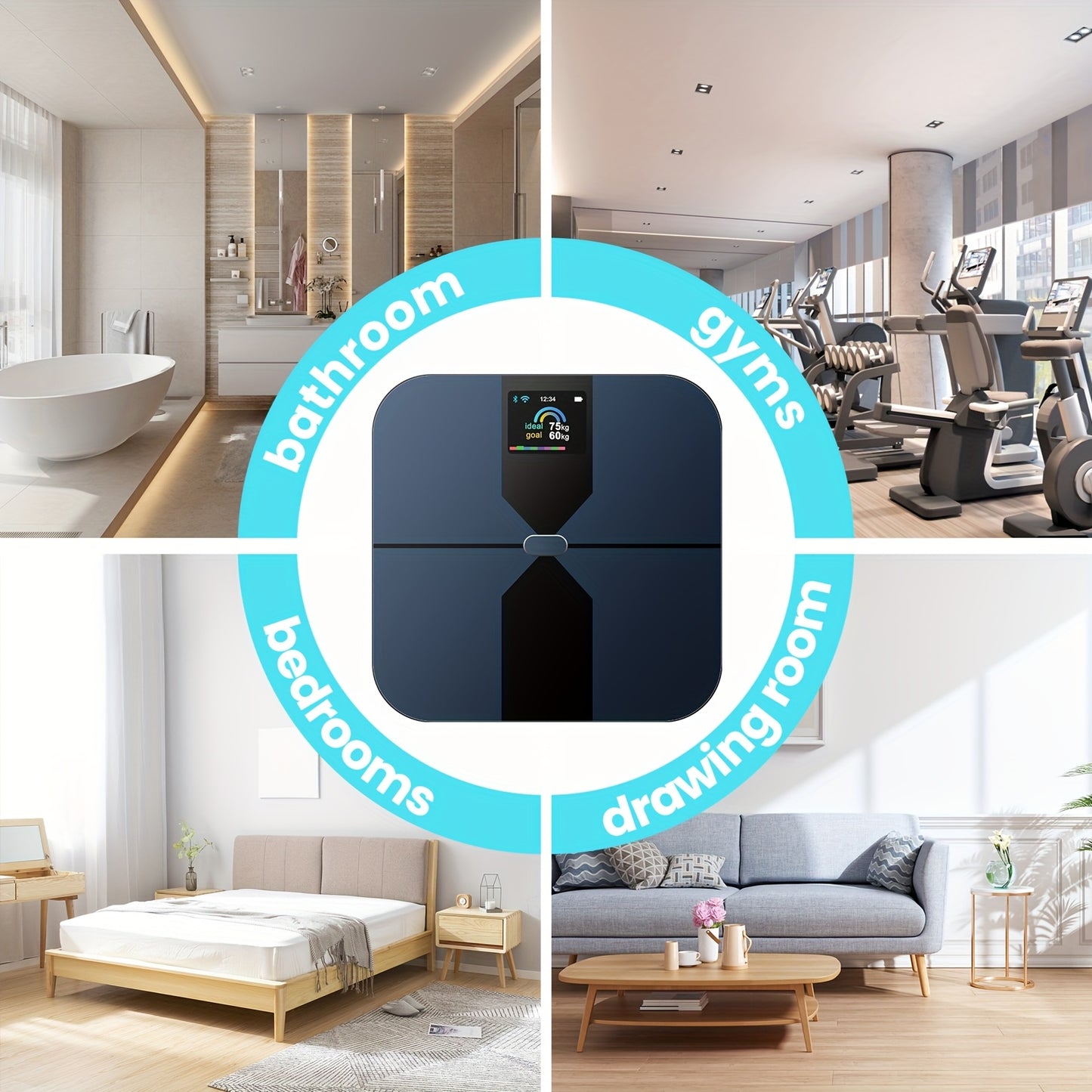 [1pc Smart Scale] 1pc Smart Scale | 11.8*11.8in Color Large Display Bathroom Scale with BMI Weighing, Body Composition Monitoring, 400LB Load Capacity, Thickened ITO Glass, Smartphone Apps - Revitalize Mind Body