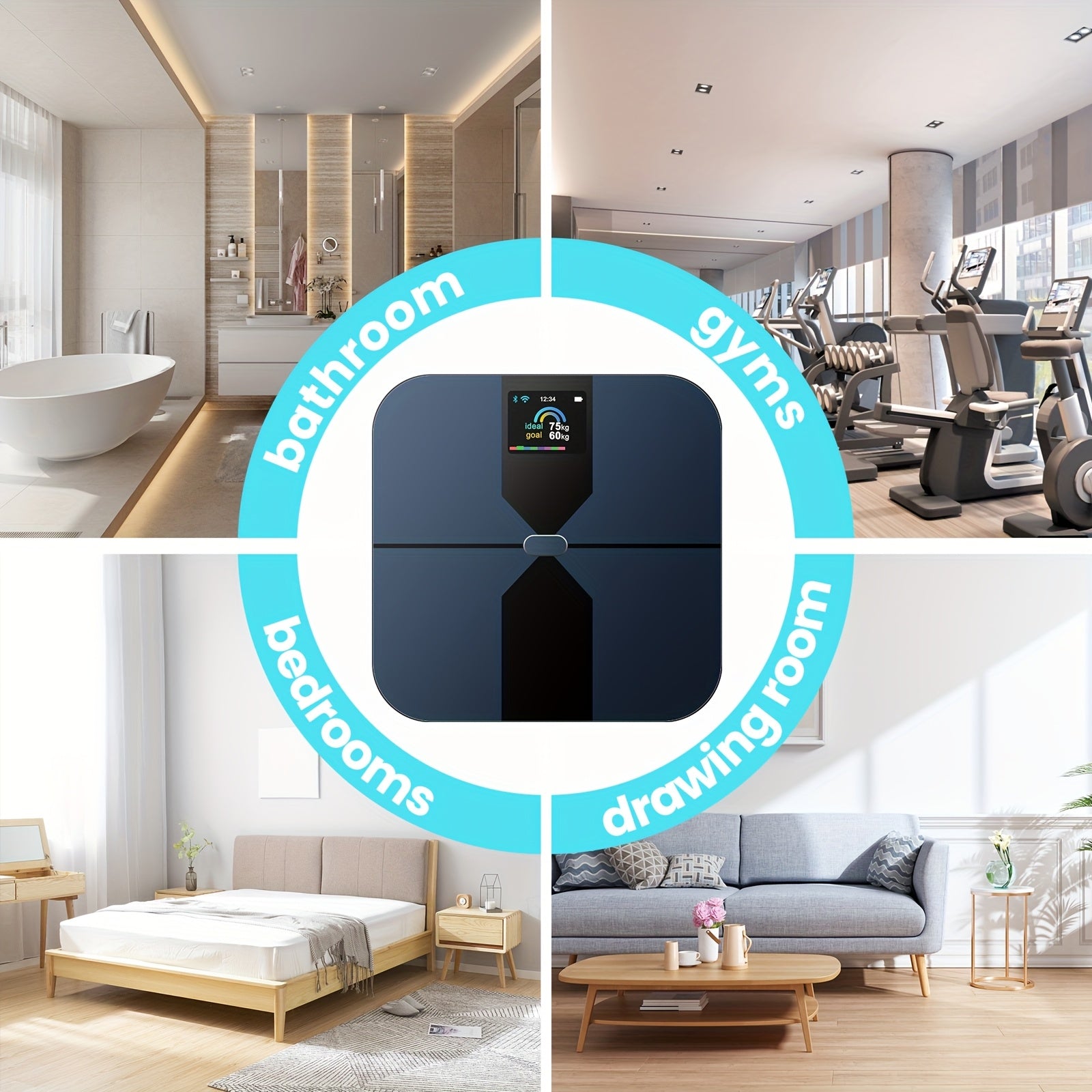 [1pc Smart Scale] 1pc Smart Scale | 11.8*11.8in Color Large Display Bathroom Scale with BMI Weighing, Body Composition Monitoring, 400LB Load Capacity, Thickened ITO Glass, Smartphone Apps - Revitalize Mind Body