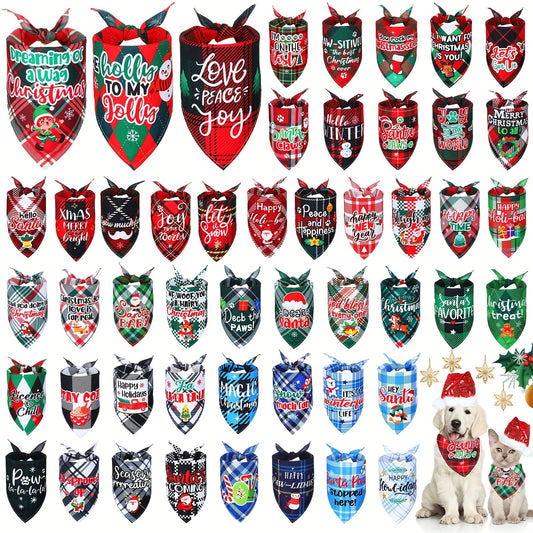 PATELAI Festive Plaid Dog Bandanas 50 Pack Adjustable