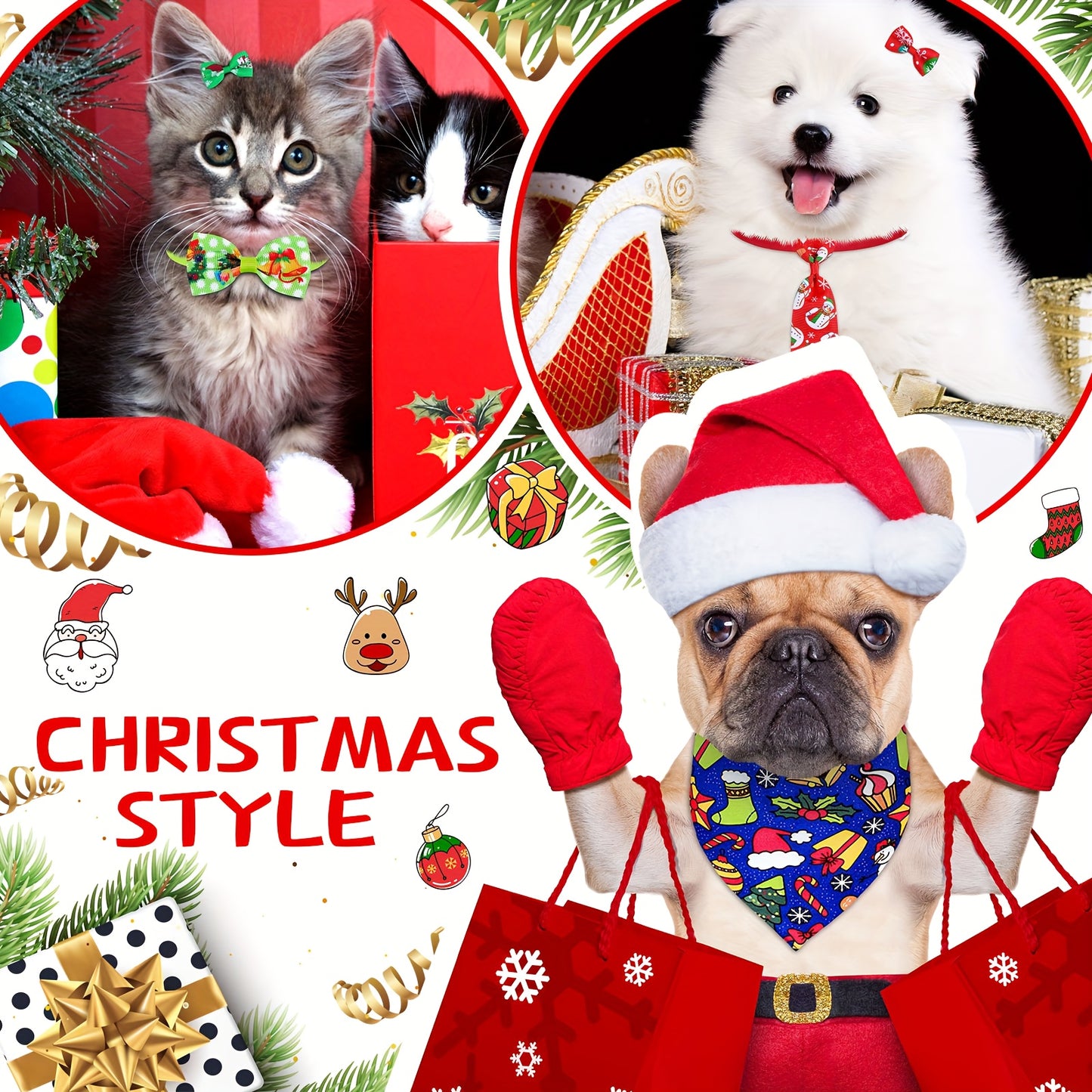 PATELAI 86Pcs Christmas Dog Bows Set With Bandanas Hairpins Neckties