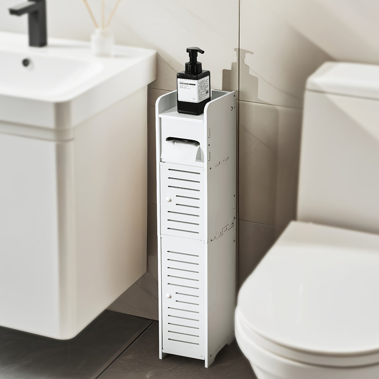 SENMEO Slim PVC Bathroom Cabinet Toilet Paper Holder