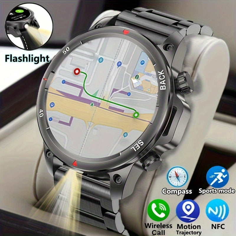 Men's GPS Smart Watch - LED Backlight, 360° HD Screen, AI Voice, Wireless Calls & NFC | Stainless Steel/Silicone Band, Compass, Sports Modes, Father's Day Gift - Revitalize Mind Body
