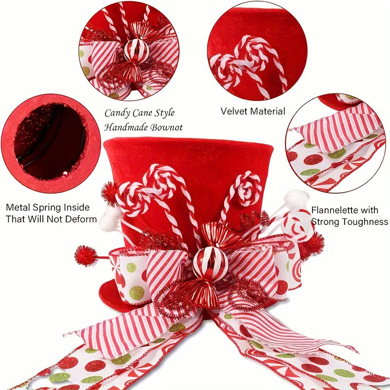 Polyester Christmas Tree Top Hat Decoration With Candy Stick Ribbon