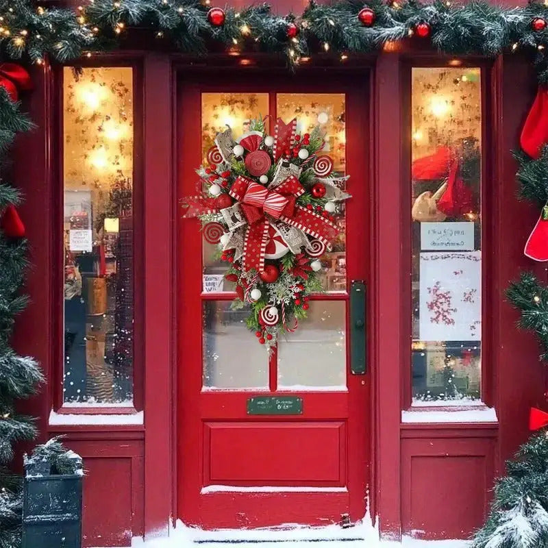Luxurious Christmas Teardrop Wreath With Candy And Greenery