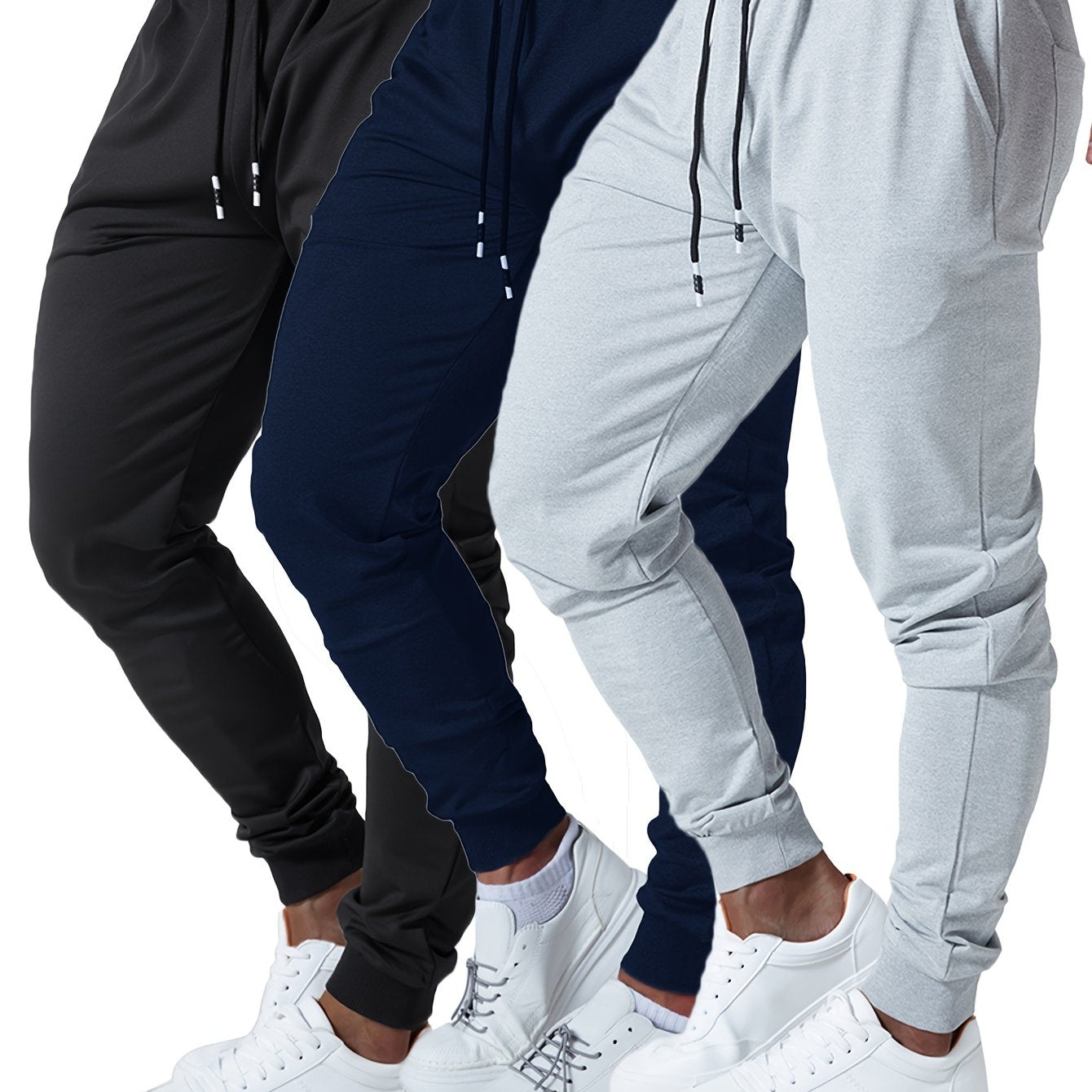 Mens Jogger Sweatpants Cotton Blend With Elastic Waist Pockets 3Pc - Revitalize Mind Body