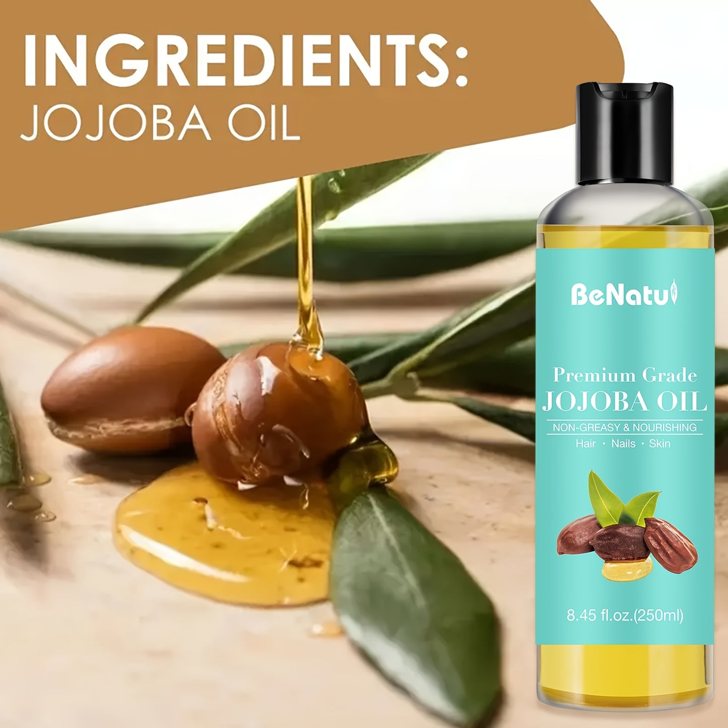 BENATU Castor Oil Jojoba Coconut Essential Oil Set - Revitalize Mind Body