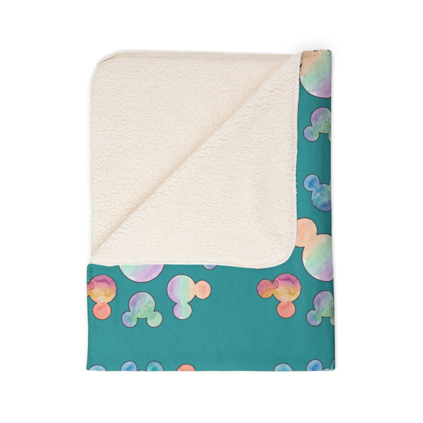 Pastel Mickey Head Pattern Fleece Sherpa Blanket | Teal Watercolor Mouse Print - Revitalize Mind Body