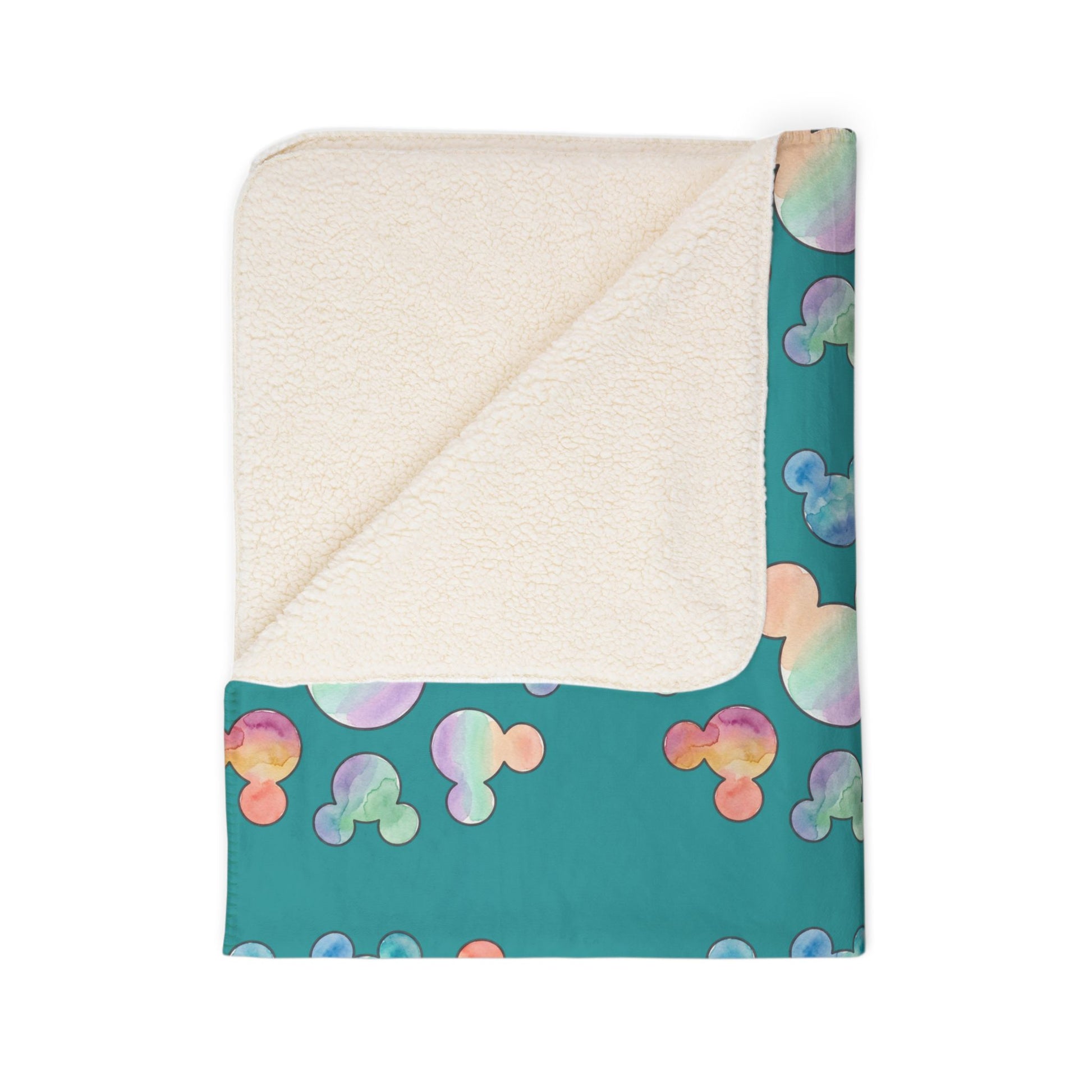 Pastel Mickey Head Pattern Fleece Sherpa Blanket | Teal Watercolor Mouse Print - Revitalize Mind Body