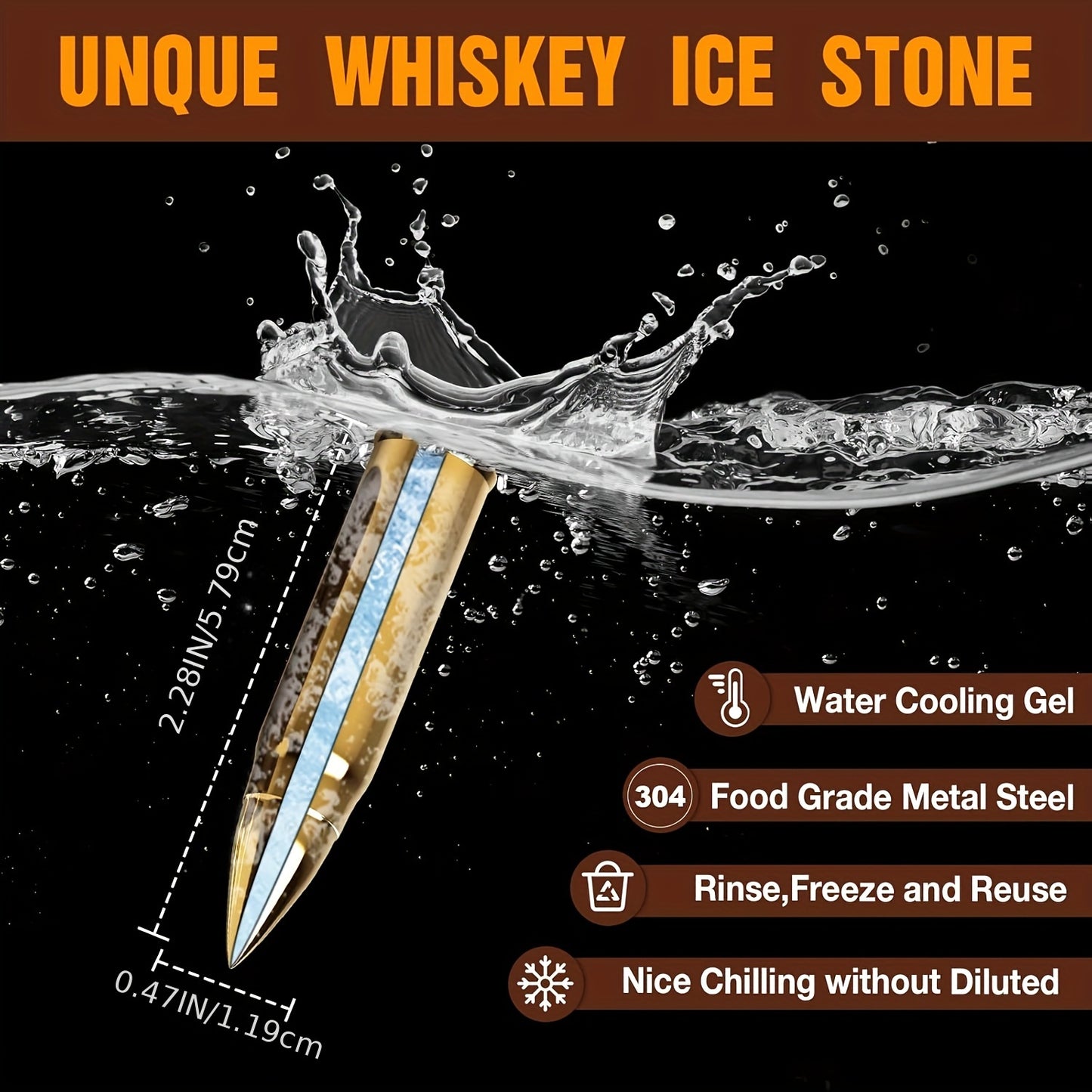 Stainless Steel Bullet Whiskey Cooling Stones With Wooden Box