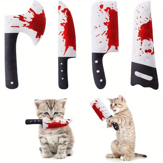 4pcs Cat Toys Horror KnifeShaped Kitten Crinkly Sound Toys Indoor Exercise for All Cat Breeds 6.5 Inches, Without Battery - Revitalize Mind Body